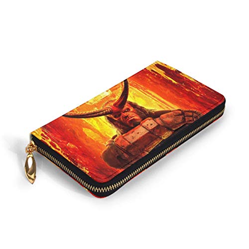 XCNGG Demons Hellboy Cartera con bloqueo Carteras de cuero genuino Cartera con doble cremallera Organizador Bolsa de embrague Titular de la tarjeta de crédito Monedero de gran capacidad Bolsa de teléf