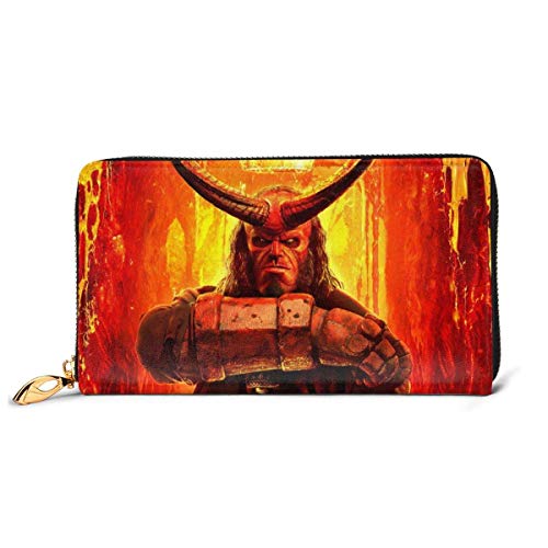 XCNGG Demons Hellboy Cartera con bloqueo Carteras de cuero genuino Cartera con doble cremallera Organizador Bolsa de embrague Titular de la tarjeta de crédito Monedero de gran capacidad Bolsa de teléf