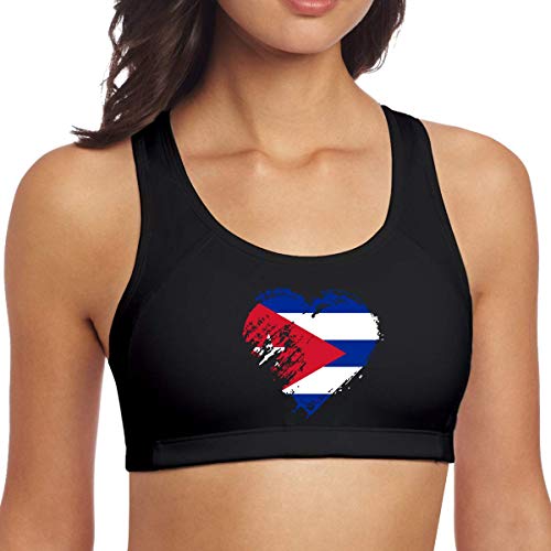 XCNGG I Love Cuba Sujetador Deportivo con Bandera de corazón para Mujer Tops de Yoga sin Costuras con Espalda Cruzada