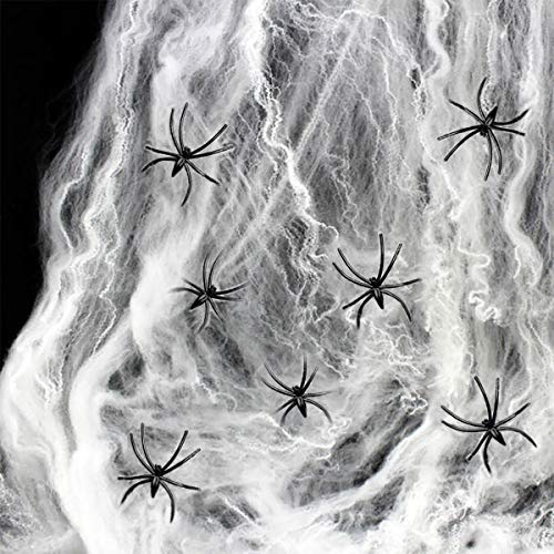 XDDIAS Telaraña, Decoración de Halloween Telaraña, con 30 Arañas de Plástico, Telaraña Decoracion para Materiales de Fiesta de Halloween o Disfraces