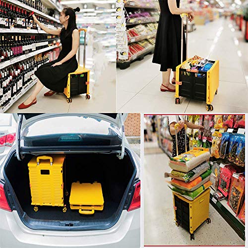 xgfqb Carrito de Compras, Carrito de Seguridad Plegable, rotación de 360 ​​° sobre Ruedas, Carrito de supermercado Ligero para Acampar en Interiores al Aire Libre