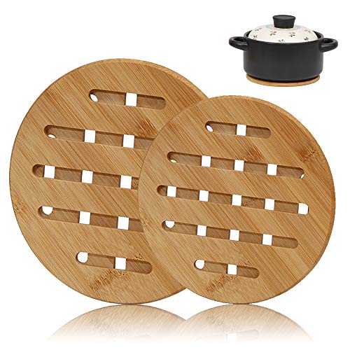 XGzhsa Salvamanteles de Bambú, Soportes Ollas Calientes, 2 piezas antideslizantes gruesas esteras de bambú resistente al calor protector de encimera de cocina para ollas, sartenes, platos (redondos)