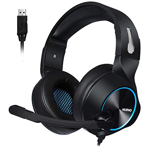 XHN Gaming Headset para PS4, Xbox One, PC, Nintendo Switch, portátil teléfono móvil -Auriculares estéreo Surround Gaming Micrófono, luz LED y orejeras suaves-4