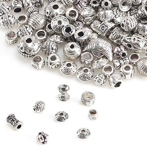 XHXSTORE 200pcs Espaciadores Abalorios Separadoras Plata Cuentas Espaciadoras Metal Tibetano Colgante Mixtos Abalorios Espaciadores para Hacer Collares Joyería Dijes Pulsera Pandora DIY Bisutería