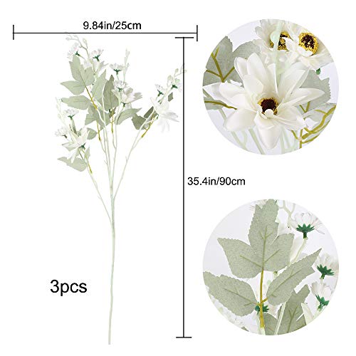 XHXSTORE 3pcs Flores Artificiales Blancas Exterior Interior Flor Gerbera Artificial Flores Plastico Planta Decorativa para Boda Jarrones Fiesta Mesa Hogar Balcon Cocina Jardinera Bautizo Iglesia