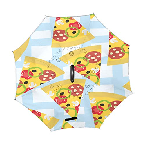 XiangHeFu Double Couche symétrie inversée parapluies à Pizza pièces avec saucisses Motif Pliant Coupe-Vent Protection UV Big Droit pour Voiture avec poignée en Forme de C