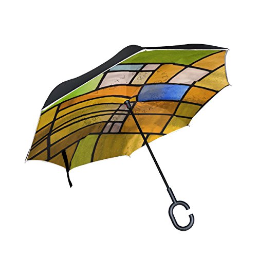 XiangHeFu - Paraguas invertido de Doble Capa con Ventana de Cristal Templado y Protección contra el Viento, Resistente a los Rayos UV, Recto y Grande para Coche con Mango en Forma de C