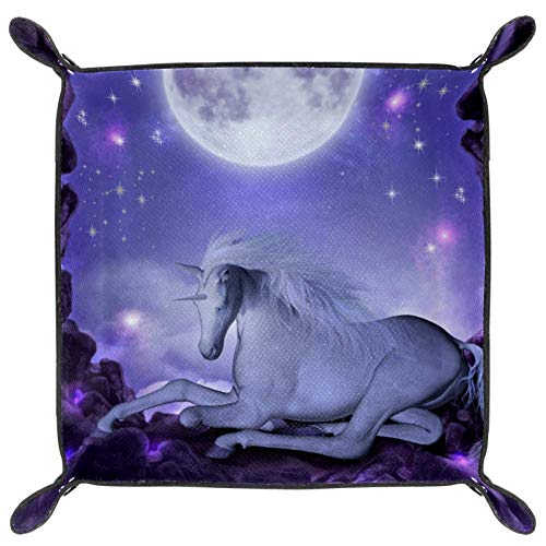 XiangHeFu Starry Star Moon Cave Unicornio Monedero con Cambio de Llave Caja de Almacenamiento de Cuero Catchall Organizador de Escritorio pequeño Bandeja de Valet