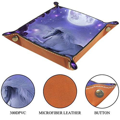 XiangHeFu Starry Star Moon Cave Unicornio Monedero con Cambio de Llave Caja de Almacenamiento de Cuero Catchall Organizador de Escritorio pequeño Bandeja de Valet