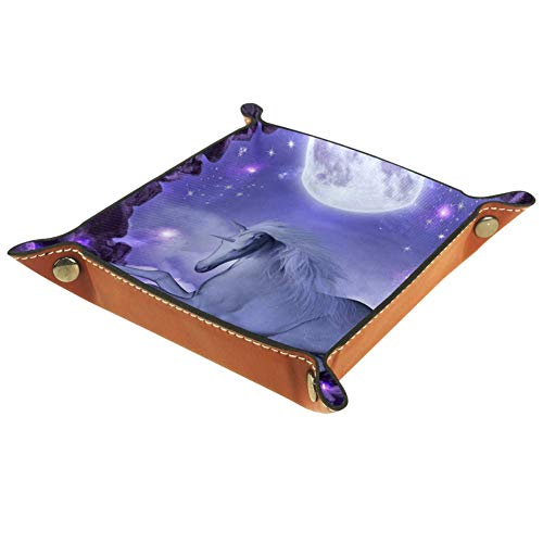 XiangHeFu Starry Star Moon Cave Unicornio Monedero con Cambio de Llave Caja de Almacenamiento de Cuero Catchall Organizador de Escritorio pequeño Bandeja de Valet