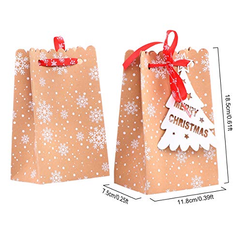 Xiangmall 24 Bolsas Papel Kraft Navidad Reutilizable Cajas de Regalo de Navidad con Seis Diferentes Etiqueta de Navidad para Navidad Regalos Dulces Galletas