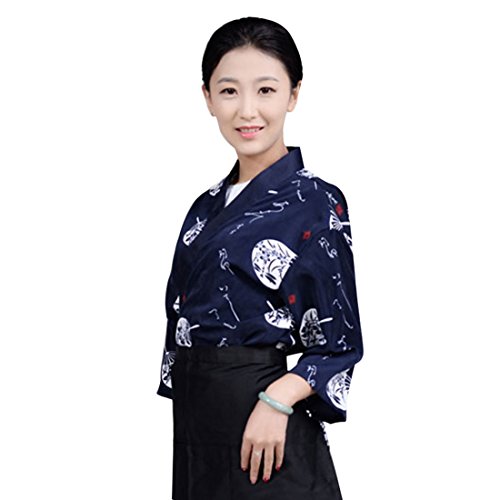 Xianheng Uniforme de Cocinero Kimono Camarero Chaqueta de Trabajo de Estilo Japónes Coreano Azul Oscuro L