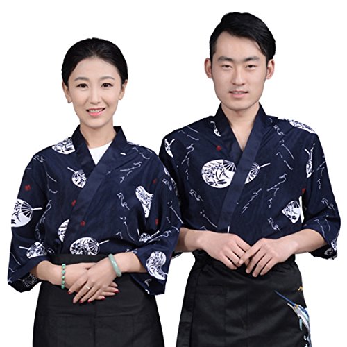 Xianheng Uniforme de Cocinero Kimono Camarero Chaqueta de Trabajo de Estilo Japónes Coreano Azul Oscuro L