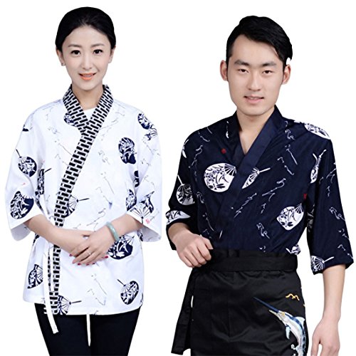 Xianheng Uniforme de Cocinero Kimono Camarero Chaqueta de Trabajo de Estilo Japónes Coreano Azul Oscuro L