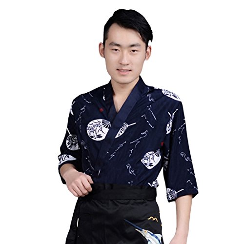 Xianheng Uniforme de Cocinero Kimono Camarero Chaqueta de Trabajo de Estilo Japónes Coreano Azul Oscuro L