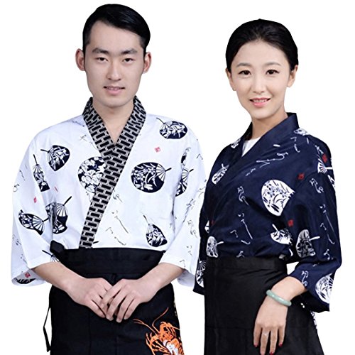 Xianheng Uniforme de Cocinero Kimono Camarero Chaqueta de Trabajo de Estilo Japónes Coreano Blanco 1XL