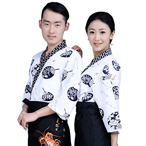 Xianheng Uniforme de Cocinero Kimono Camarero Chaqueta de Trabajo de Estilo Japónes Coreano Blanco 1XL