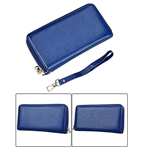 XIANRUI Estuche de cuero de piel de vaca Litchi Cremallera Cremallera Tenaz Estilo Titular de la tarjeta Monedero de bloqueo RFID Estuche protector de bolsa monedero con correa de mano para mujer, Tam