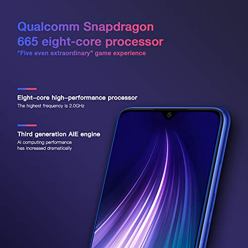 Xiaomi Redmi Note 8 Smartphone,4GB 128GB Mobilephone,Pantalla Completa de 6.3 ”,Procesador Snapdragon 665 Octa Core,Quad Cámara(48MP + 8MP + 2MP + 2MP) Versión Global(Azul)