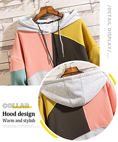 XIAOYAO Hombre Sudadera con Capucha Deportiva Manga Larga Hoodie (Rosa Amarillo, XL (Peso: 55-60 kg))