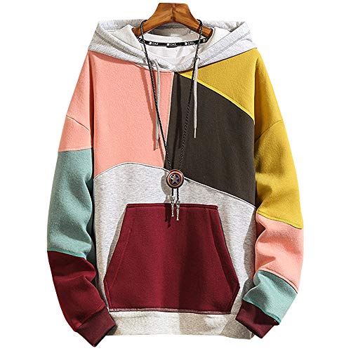 XIAOYAO Hombre Sudadera con Capucha Deportiva Manga Larga Hoodie (Rosa Amarillo, XL (Peso: 55-60 kg))