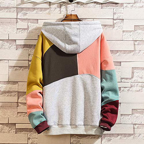 XIAOYAO Hombre Sudadera con Capucha Deportiva Manga Larga Hoodie (Rosa Amarillo, XL (Peso: 55-60 kg))