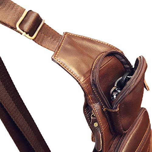 Xieben Vintage Leather Sling Chest Bag Crossbody Pack para Hombres Mujeres Viaje Paquete de Hombro Mochila Café