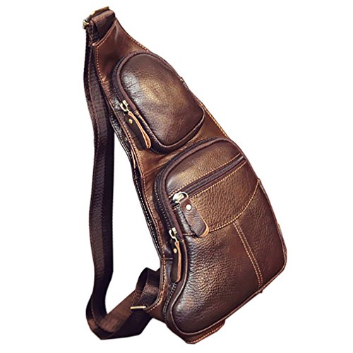 Xieben Vintage Leather Sling Chest Bag Crossbody Pack para Hombres Mujeres Viaje Paquete de Hombro Mochila Café