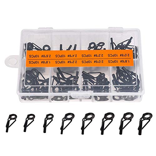 xiegons0 80Pcs Caña de Pescar Guía, Herramientas Guía Punta Juego Ropa Resistente Robusto Varios Tamaños Ojo Anillos Caña de Pescar con Caja para Cañas de Spinning Mar Pesca - 80pcs, Free Size