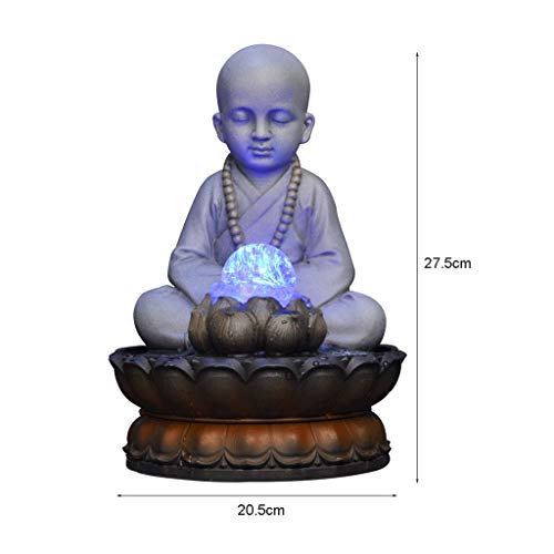 Xilinshop-Fuentes decorativas Fuente de Agua de sobremesa for Interiores Zen Fuente de Agua LED de Buda pequeño y Tranquilo 10.8"de Alto for Escritorio de Mesa Oficina Hogar Dormitorio (Color : A)