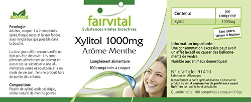 Xilitol 1000mg - VEGANO - Dosis elevada - 100 Comprimidos masticables - Suministro para 100 días - Calidad Alemana