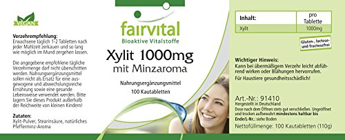 Xilitol 1000mg - VEGANO - Dosis elevada - 100 Comprimidos masticables - Suministro para 100 días - Calidad Alemana