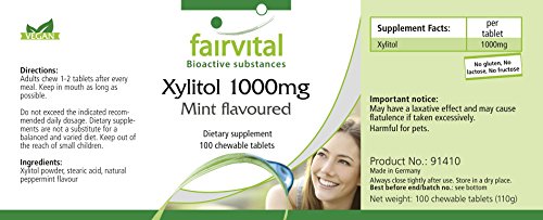 Xilitol 1000mg - VEGANO - Dosis elevada - 100 Comprimidos masticables - Suministro para 100 días - Calidad Alemana