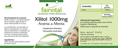 Xilitol 1000mg - VEGANO - Dosis elevada - 100 Comprimidos masticables - Suministro para 100 días - Calidad Alemana