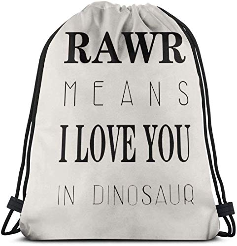 xinfub Rawr Significa Que te Amo en Dinosaurio 3D Imprimir Mochila con cordón Mochila Bolsas de Hombro Bolsa de Gimnasio para Adultos 16.9"X14 de Moda 3988