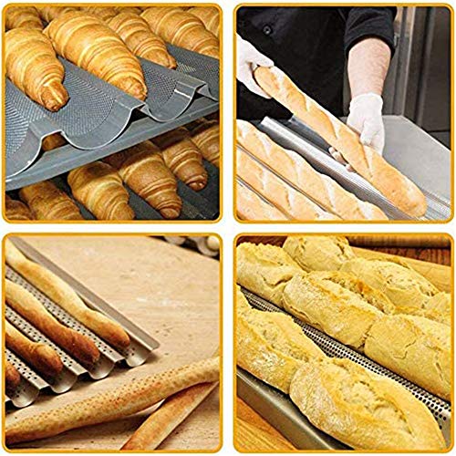 Xinlie Baguette Bandeja Pan Reutilizable Puede Antiadherente Perforada Francés Pan Bandeja para Baguettes con Revestimiento Bandeja De Hornear Lata De Baguette Perforada para Hornear Pan (Negro)