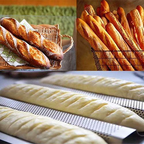 Xinlie Baguette Bandeja Pan Reutilizable Puede Antiadherente Perforada Francés Pan Bandeja para Baguettes con Revestimiento Bandeja De Hornear Lata De Baguette Perforada para Hornear Pan (Negro)