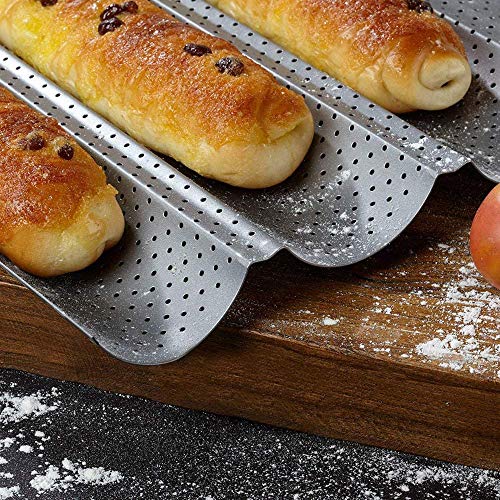 Xinlie Baguette Bandeja Pan Reutilizable Puede Antiadherente Perforada Francés Pan Bandeja para Baguettes con Revestimiento Bandeja De Hornear Lata De Baguette Perforada para Hornear Pan (Negro)