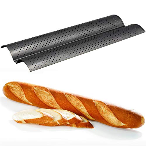 Xinlie Baguette Bandeja Pan Reutilizable Puede Antiadherente Perforada Francés Pan Bandeja para Baguettes con Revestimiento Bandeja De Hornear Lata De Baguette Perforada para Hornear Pan (Negro)