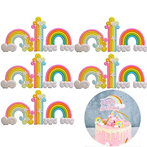 Xinlie Cloud Rainbow Cake Toppers Cake Decoration Decoración para Tarta Suministros del Arco Iris De La Torta De Boda Pastel De Cumpleaños De La Decoración For Kids Girls Birthday Shower Party(15 PCS)