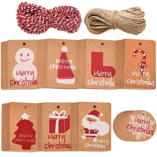 Xinlie Etiquetas de Papel Kraft Etiquetas de Regalo Etiquetas de Boda Etiquetas de Navidad Etiquetas de Regalo de Navidad Christmas Etiquetas para Etiqueta de Envoltura de Regalo de Navidad (160PCS)