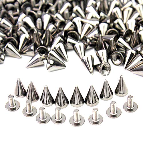 Xinlie Tachuelas con pinchos plateado Cono picos Screwback remaches tachuelas Metal Bullet Stud Spike Punk Cinturón Bolsa Leathercraft Clothes Cone Rivet Cone Spikes Screwback Studs7 × 10mm(100Pieces)