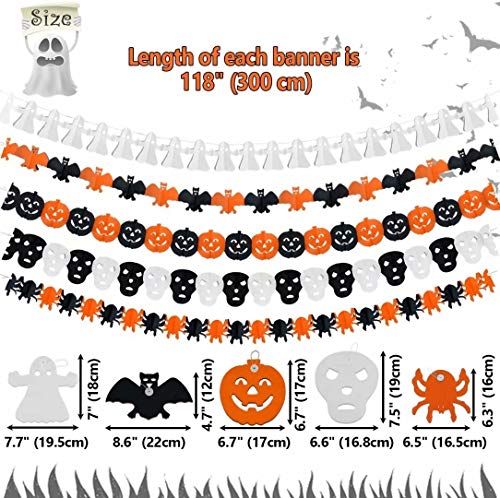 Xinmeng Halloween Banner, 5Pcs Banners Decoraciones de Halloween, Calabaza, Fantasma, Murciélago, Araña, Calavera Halloween de Papel Banner, para Halloween Bar Suministros De Decoración del Hogar