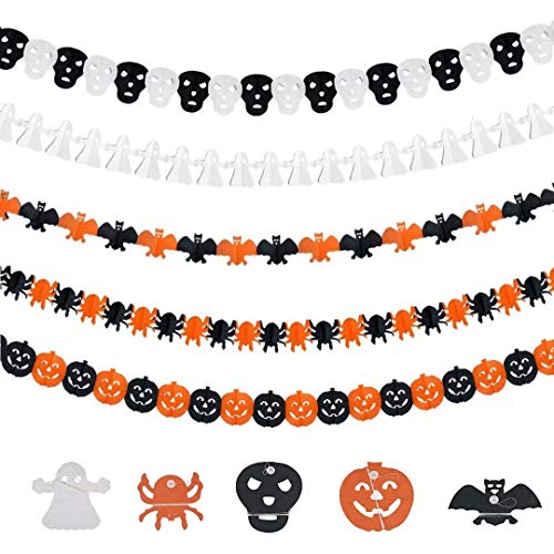 Xinmeng Halloween Banner, 5Pcs Banners Decoraciones de Halloween, Calabaza, Fantasma, Murciélago, Araña, Calavera Halloween de Papel Banner, para Halloween Bar Suministros De Decoración del Hogar