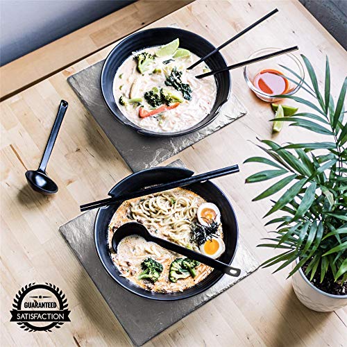 Xinmengjia 2 sets (6 piezas) japonesa ramen sopa de fideos tazón melamina plástico duro juego de vajilla con cuchara a juego y palillos para udon soba Pho Asian fideos