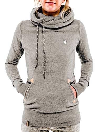 Xinwcanga Mujeres Casual Manga Larga Color Sólido Deportiva Sudadera Tops Sudadera con Capucha (Luz Gris, Asia S)