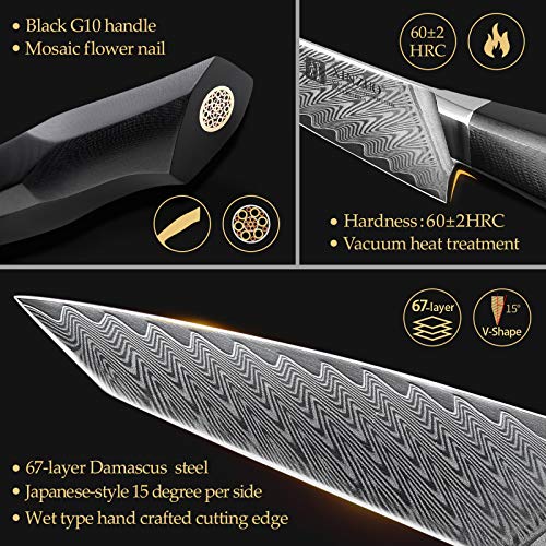 XINZUO 12.8cm Cuchillo Universal, Cuchillo para Pelar de Acero Damasco de 67 Capas, Cuchillo de Cocina Forjado a Mano, Cuchillo de Fruta Doméstico Afilado Multifunción, Mango Negro G10