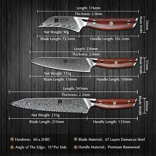 XINZUO 5 Piezas Set Cuchillo Cocina, Profesional Afilado Cuchillo de Cocinero Japonés Cuchillo Chef Santoku Universal Fruta Cuchillo de Pan con Ergonómico Mango de Rosewood -Yi Serie