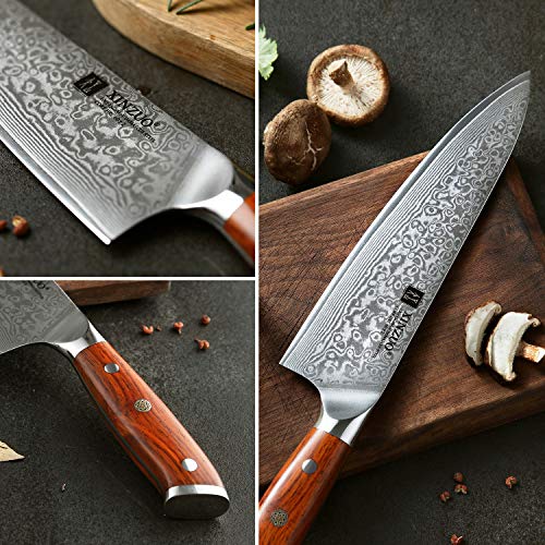 XINZUO Cuchillo de Cocina 21cm de Acero Damasco Japonés 67 Capas Profesional Gyuto Cuchillo de Cocinero con Rosewood Mango - Yu Serie