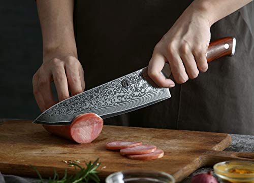 XINZUO Cuchillo de Cocina 21cm de Acero Damasco Japonés 67 Capas Profesional Gyuto Cuchillo de Cocinero con Rosewood Mango - Yu Serie